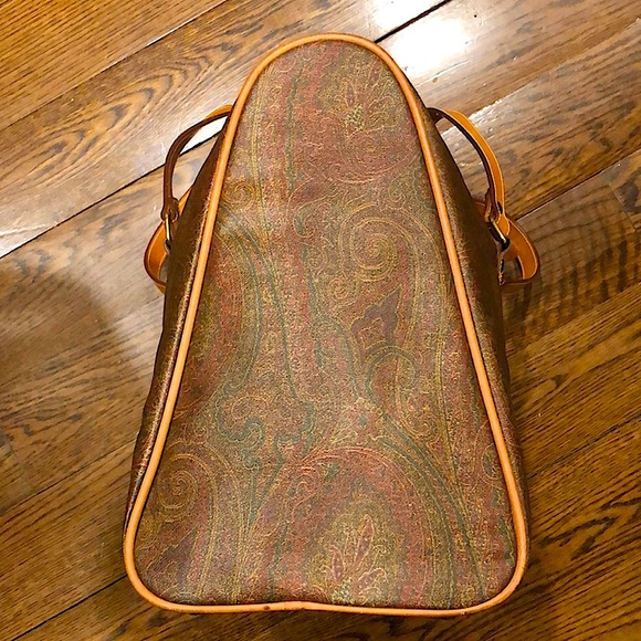 METRO MILANO Paisley Coated Canvas Vachetta Leather Boston Weekend Shoulder Bag - Picture 5 of 17